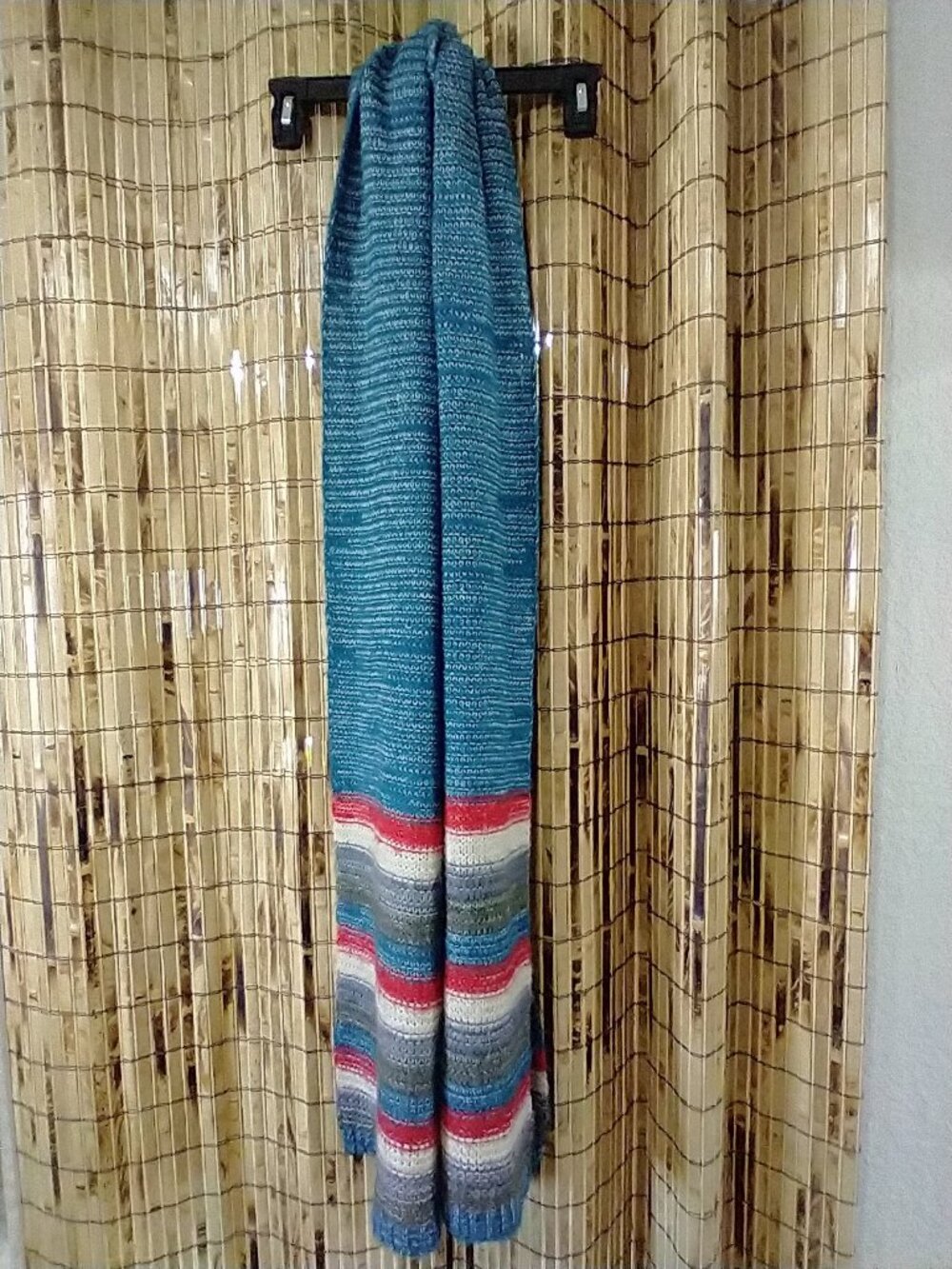 Ribbed Knit Scarf with Striped Accent Ends
